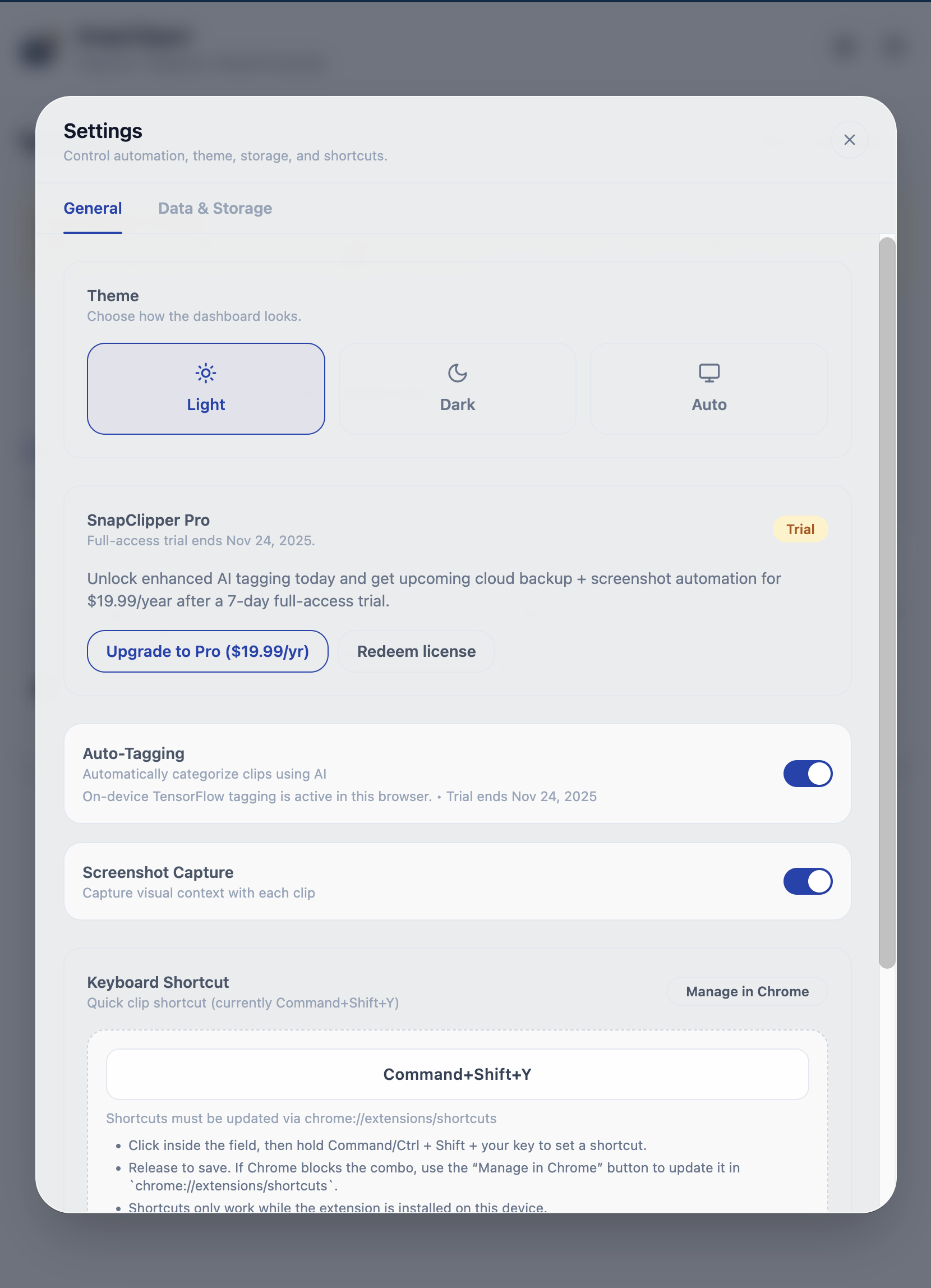 SnapClipper settings