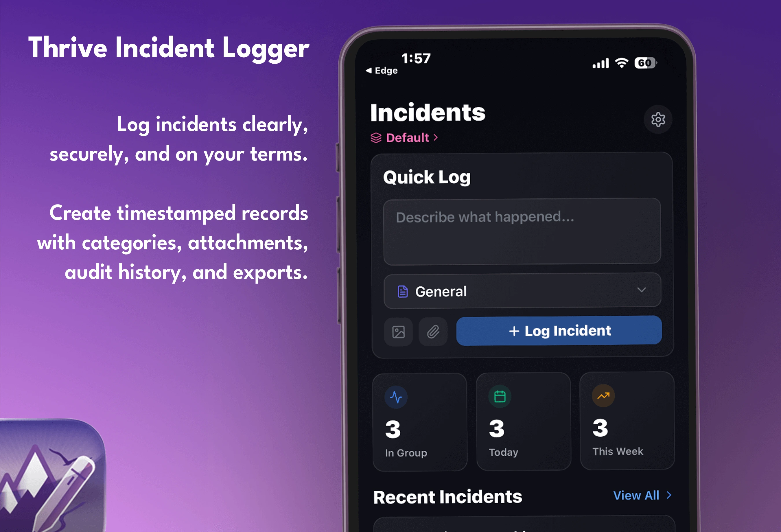 Incident Logger mobile app screens